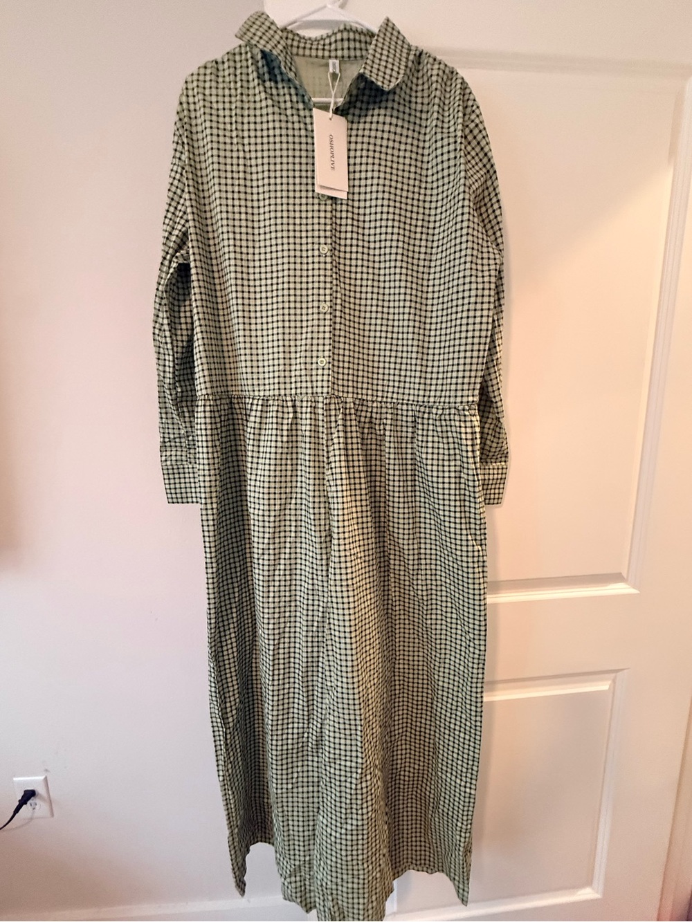 Gingham Button-Front Maxi Dress - Green